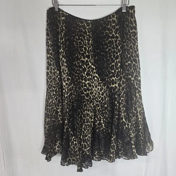 Dana Buchman 100% silk Vintage animal leopard print Midi Skirt Womens Size 12 - Picture 2 of 5